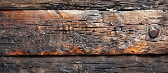 Naklejka premium Old natural patterns create a textured dark wood surface background perfect for displaying text or images on a copy space image