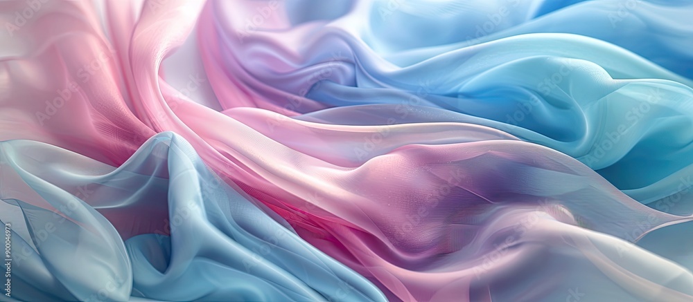 Poster Abstract multicolored soft chiffon with a wavy aquamarine blue fabric texture background in a close up copy space image
