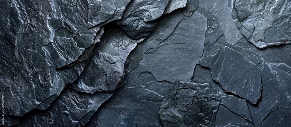 Fototapete Flat lay view of a slate texture in dark grey and black shades providing a stylish backdrop with space for adding images. with copy space image. Place for adding text or design