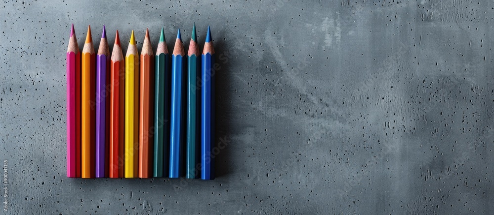 Poster Vivid and crisp colored pencils stand out against a grey backdrop with ample copy space for your message