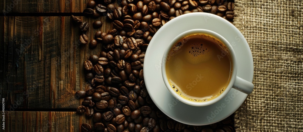 Leinwandbilder coffee beans arranged beside an empty cup creating a captivating copy space image