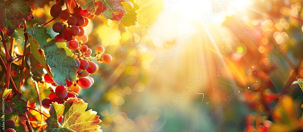 Canvas Prints autumn background with wild grape leaves under the sunny sky ideal for a copy space image
