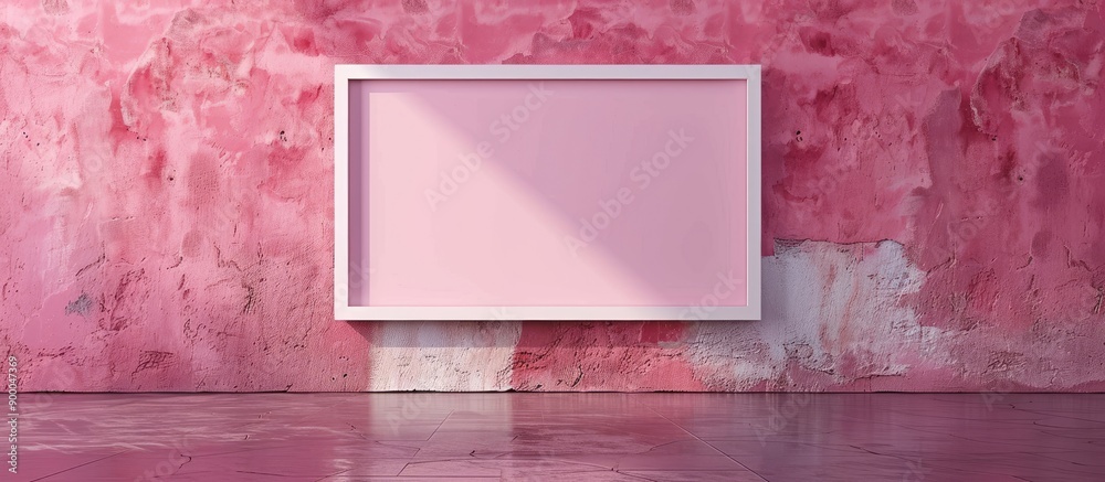 Poster pink wall with a white frame for a copy space image