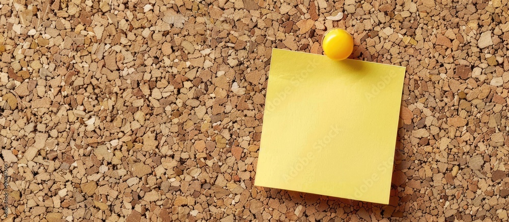 Poster a yellow memo pinned on a cork notice board with copy space image