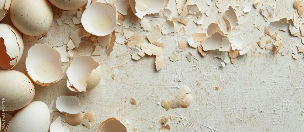 Fototapete crushed eggshells on a blank canvas with copy space image available