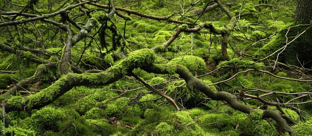 Aufkleber European forest floor showing moss covered branches with an empty space for inserting an image. with copy space image. Place for adding text or design
