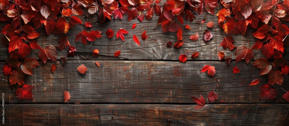 Canvas Prints a rustic wooden backdrop adorned with autumn leaves offers a stylish setting for a copy space image
