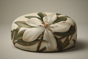 Decorative cushion with a floral lily pattern adding a touch of elegance and nature inspired beauty to home decor