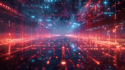 Obraz premium Digital Matrix - A background with a grid of glowing lines and data streams, reminiscent of a virtual world