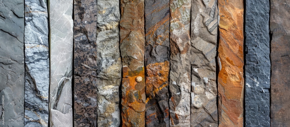 Poster various natural stone textures such as granite rock and marble are creatively displayed in an abstra