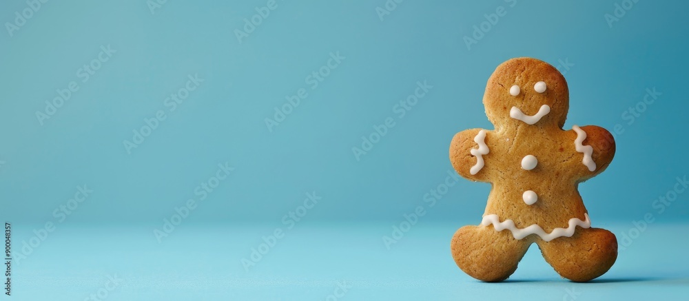 Poster gingerbread man on blue surface with copy space image available