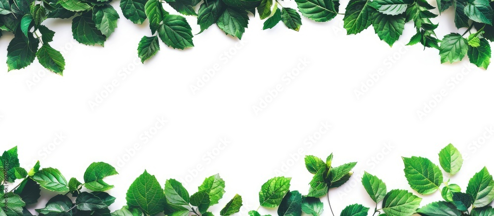 Aufkleber Lovely border made of leaves on a white backdrop with a copy space image for adding text