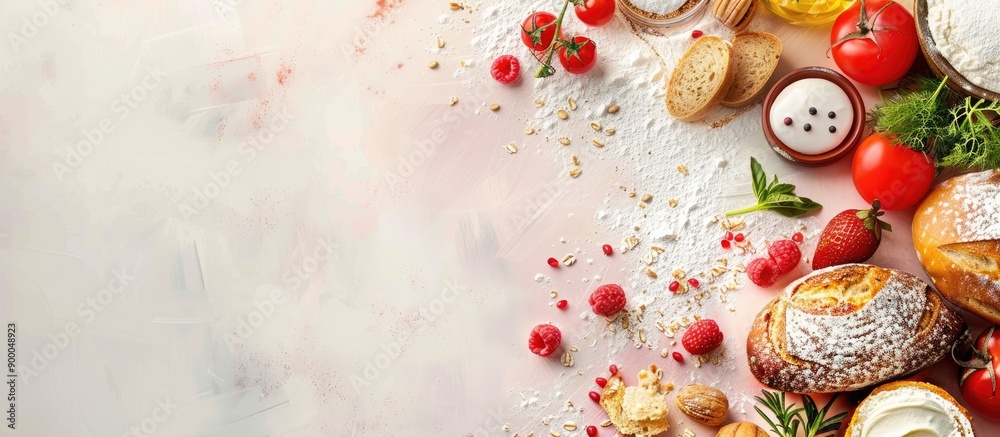 Aufkleber colorful background for bakery ingredients composition with copy space image
