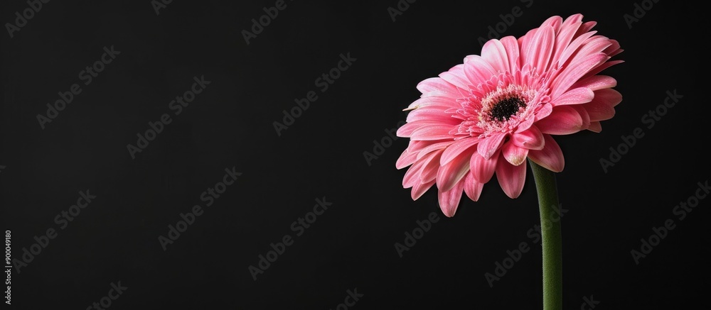 Canvas Prints pink gerbera daisy stands alone on black backdrop in horizontal copy space image