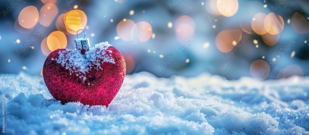 Poster Heart shaped ornament on snow set against a festive backdrop with ample copy space image