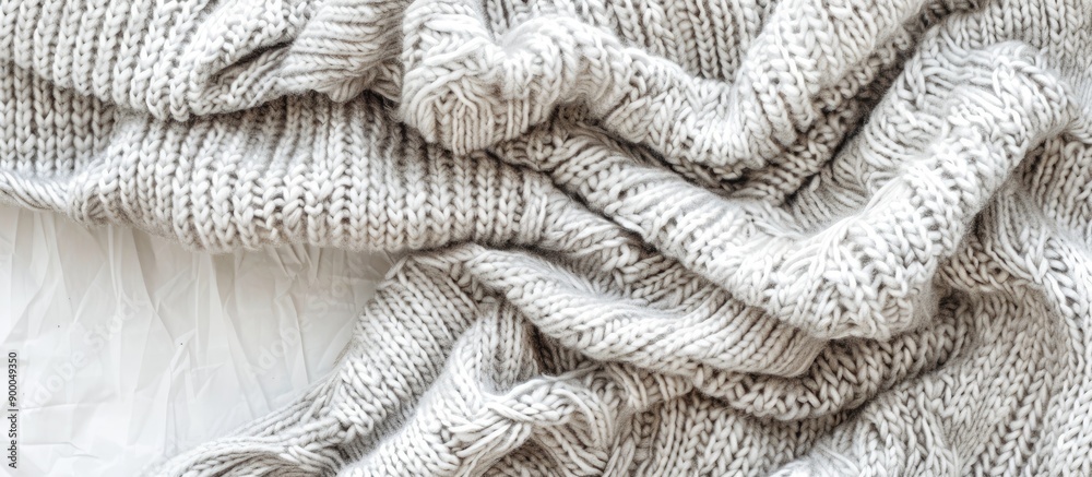 Poster a gray knitted plaid on a white backdrop with ample copy space image