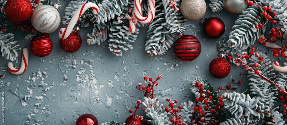 Poster christmas themed backdrop featuring a decorated tree branch adorned with handmade ornaments like fel