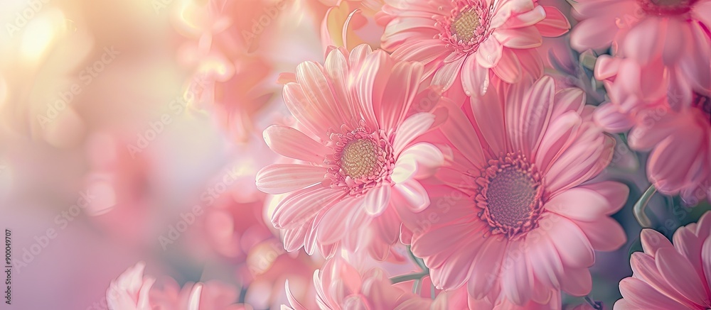 Fototapete Soft pink artificial flower with color filter for a background with copy space image