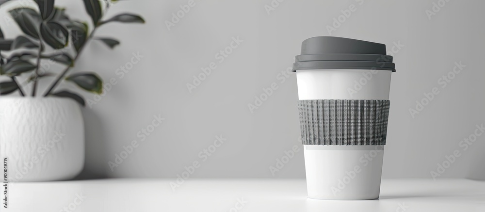 Aufkleber White cup mug with gray lid on white background isolation with copy space image available