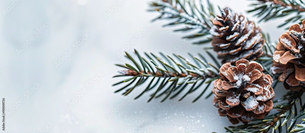 Aufkleber spruce branch with fir cones featuring a copy space image