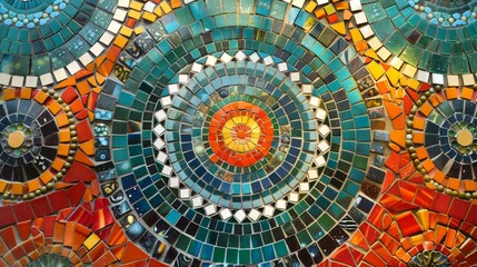 Intricate mosaic tile wall with colorful, detailed patterns