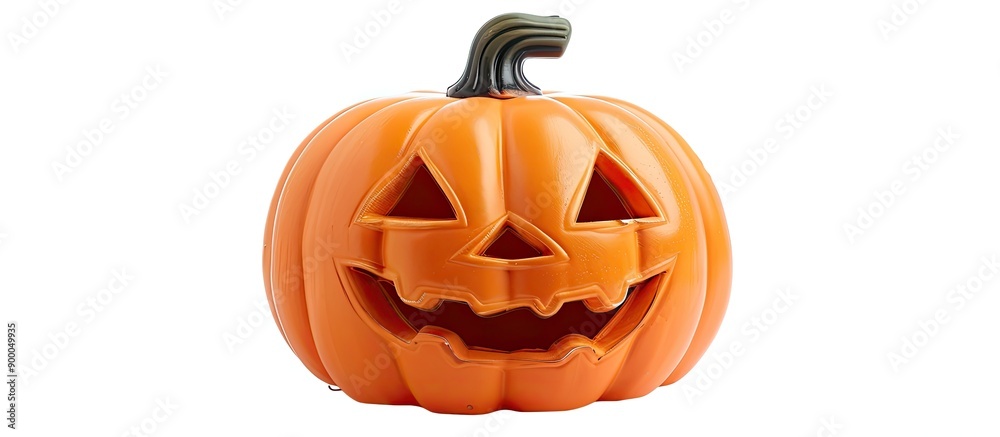 Poster Front view of a decorative pumpkin lantern for Halloween with isolated white background ideal for a copy space image