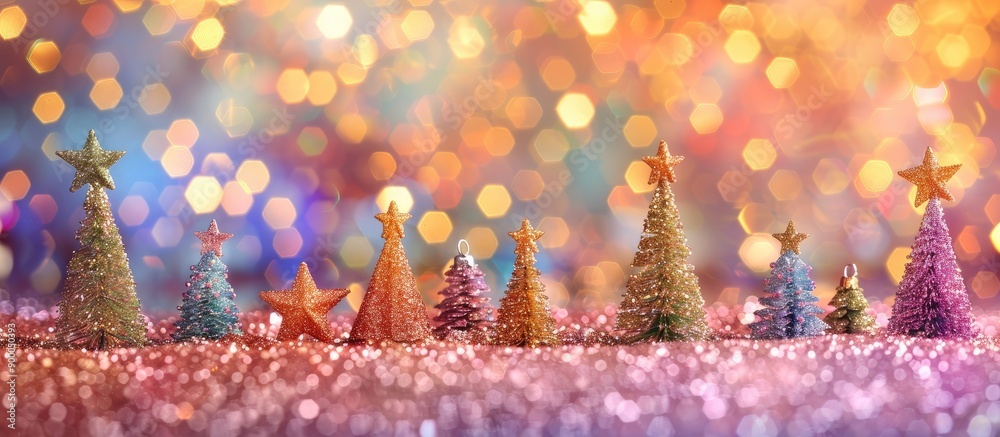 Leinwandbilder close up of christmas trees and stars on a glittery background creating a festive copy space image