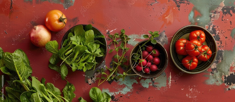Poster At my place Boroco foliage transforms into savory vegetable dishes displayed against a backdrop of copy space image