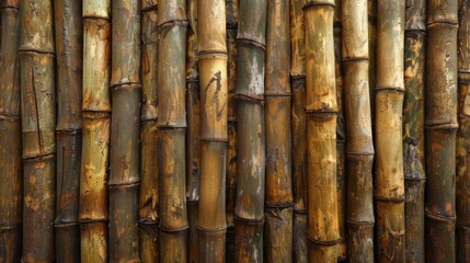 Obraz premium Natural Bamboo : Vertical bamboo stalks tied together to form a natural wall