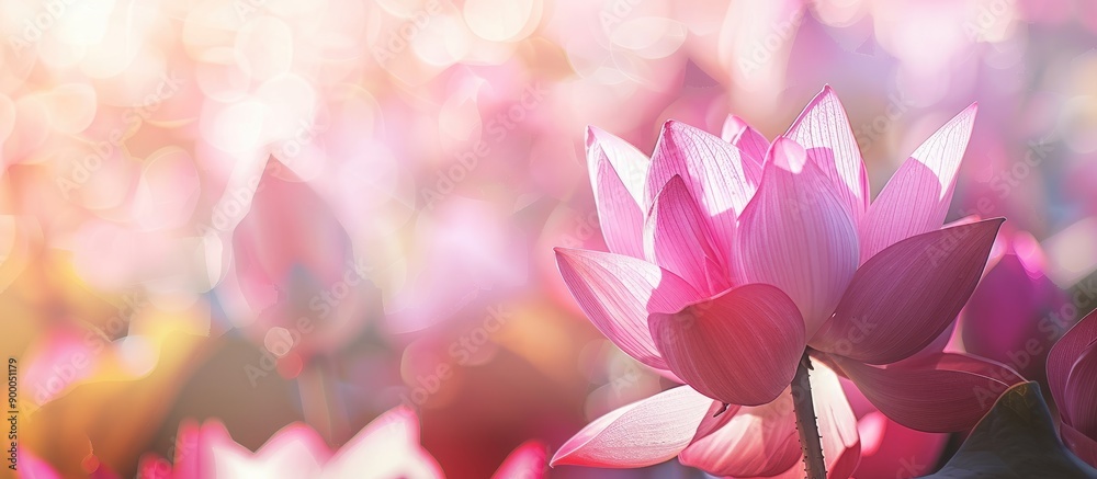 Poster focus on the pink lotus flower with a clear copy space image