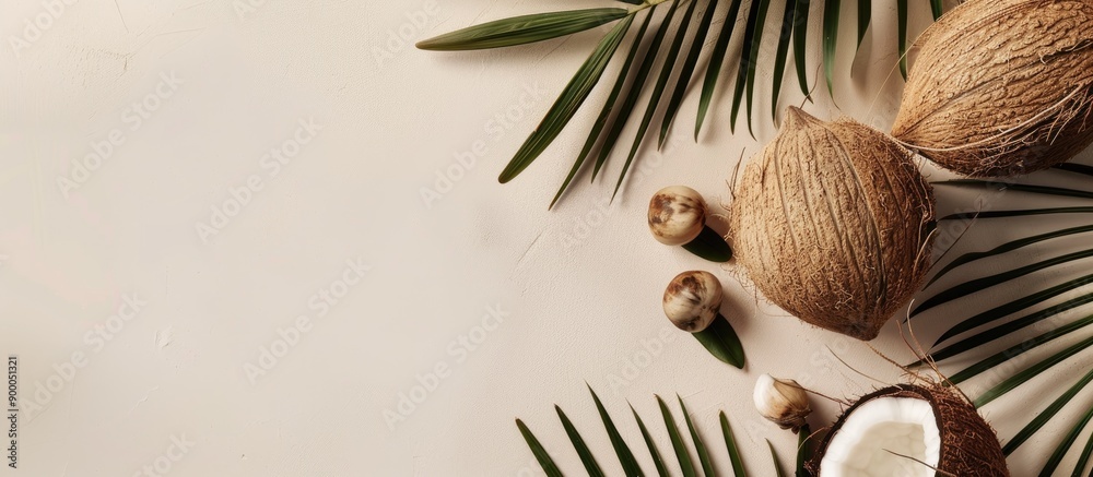Aufkleber A minimalistic design showcasing a copy space image of raw ripe tropical coconuts