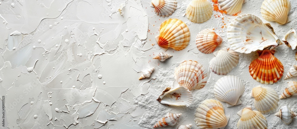 Aufkleber white textured paper featuring light gray and orange seashells creates a natural background with amp