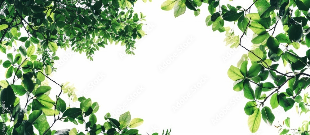 Poster tree themed wallpaper background with lush green foliage against a white backdrop showcasing beautif