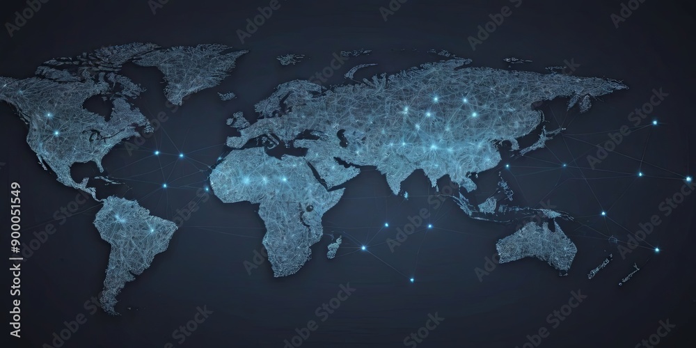 Poster a blue globe with a network of lights on it