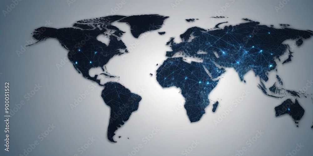 Poster a blue and white globe with a network of lights on it