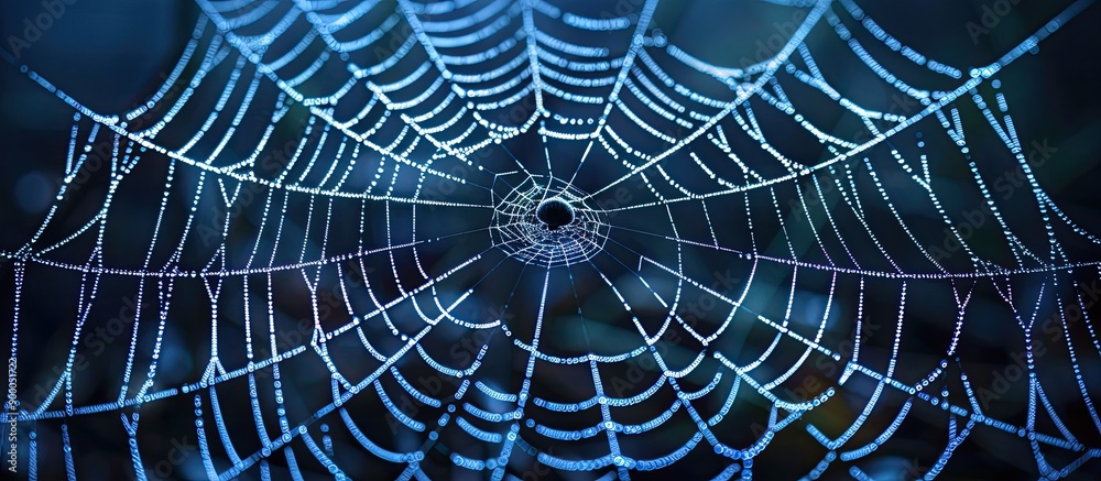 Poster Capture a spider s web s intricate details set against a dark backdrop ideal as a background for Halloween designs needing copy space image