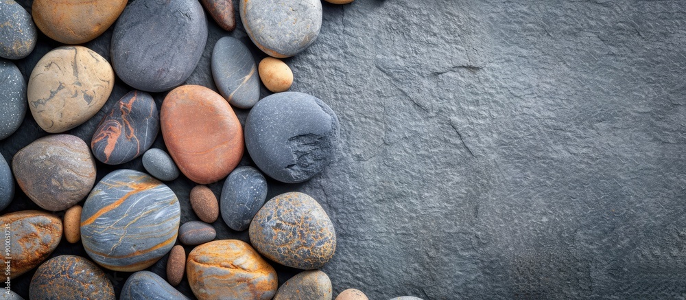 Aufkleber Background with round pebble stones offers a unique artistic touch in an image with copy space