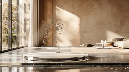 Minimalist Interior Design with a Rotating Platform.