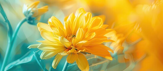 Yellow flower macro photography with copy space image showcasing the Gletang flower or Asteraceae against an abstract backdrop