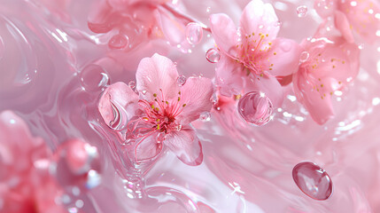 Obraz premium peach blossom, water, crystal clear, water droplets, give the skin a natural glow, dreamy feeling, ultra-clear, bright tones, overall tender pink, girly pink, girlish feeling, fresh, gentle, romantic,