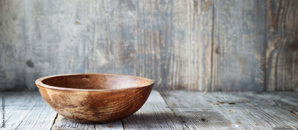 Aufkleber rustic brown wooden bowl displayed on a gray wooden table with a simple classic look ideal for a cop
