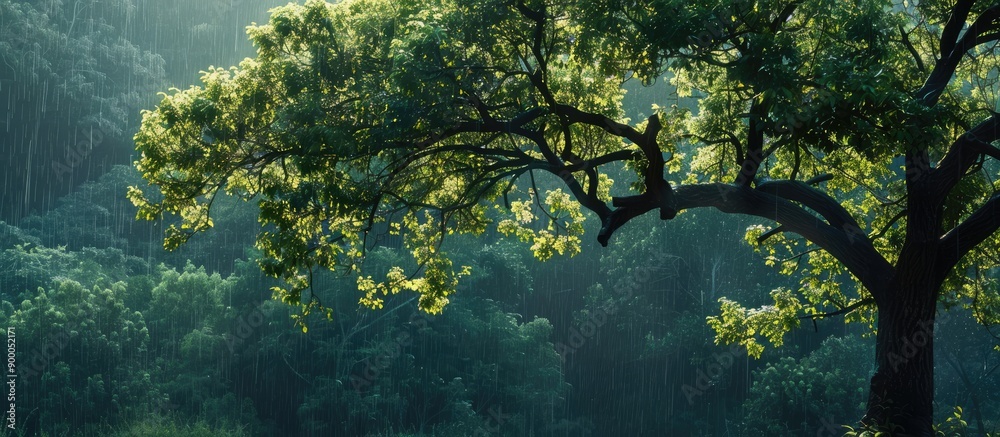 Poster the tree appears stunning with a bright beautiful look in the morning after rain perfect for a copy 