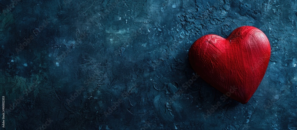 Aufkleber close up of a red heart on a dark blue backdrop perfect for a valentine s day card with ample copy s