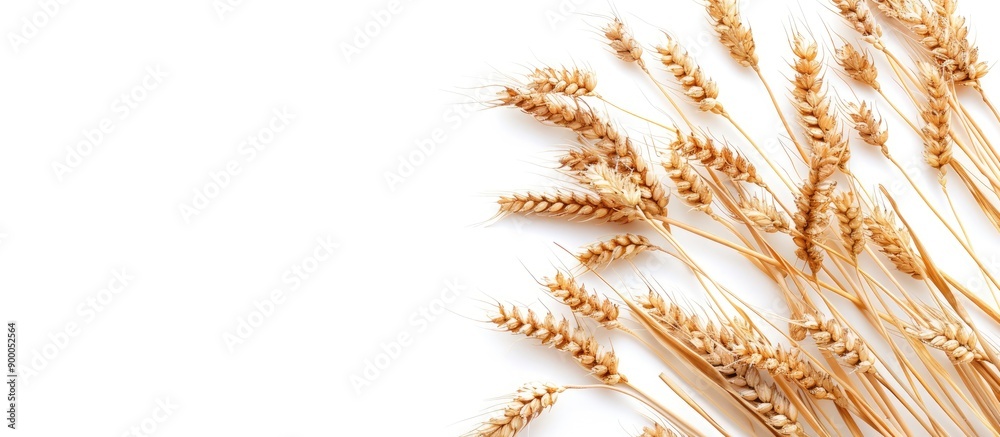 Aufkleber ripe golden wheat ears on a white background with copy space image