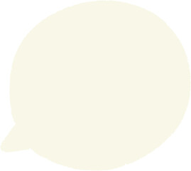 A simple cartoon speech bubble with a beige background and a black outline.