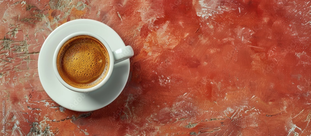 Aufkleber Bird s eye view of a fresh espresso cup on a table with a spacious copy space image
