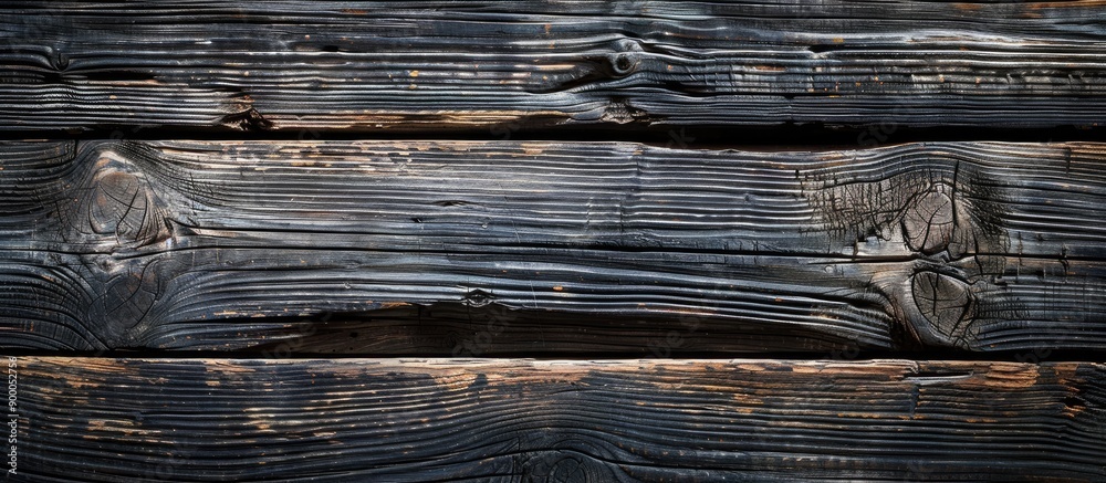 Poster Old weathered wooden board providing a dark wood texture with a natural pattern for a copy space image