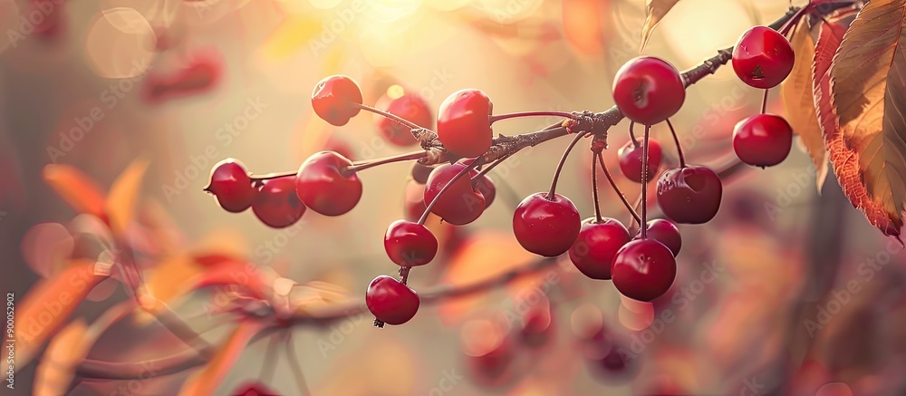 Fototapete pin cherry branch with shallow depth of field ideal for copy space image