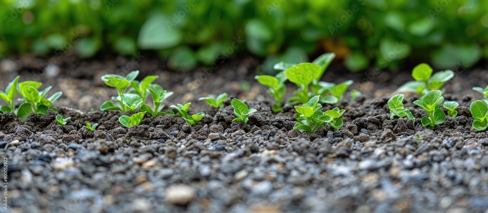 Aufkleber green weeds emerging through a gravel surface symbolize survival ideal for text the copy space image