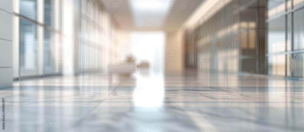 Poster blurry perspective of a sleek office space with copy space image